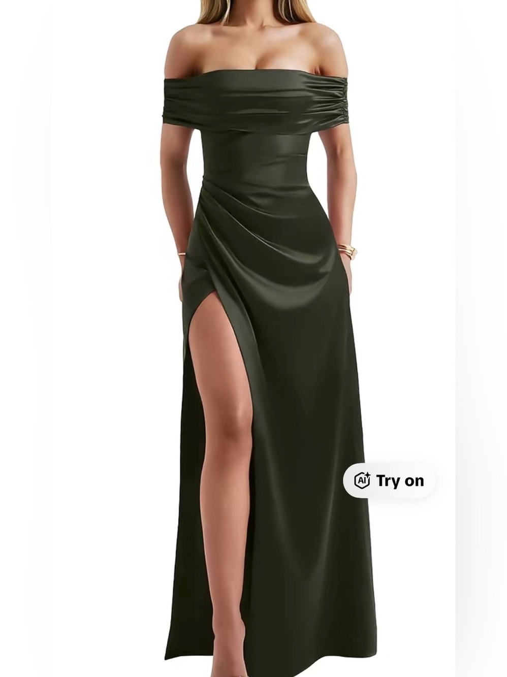 New OYS Black Stretchy Satin Off Shoulder Long Formal Maxi Dress S Leg Slit